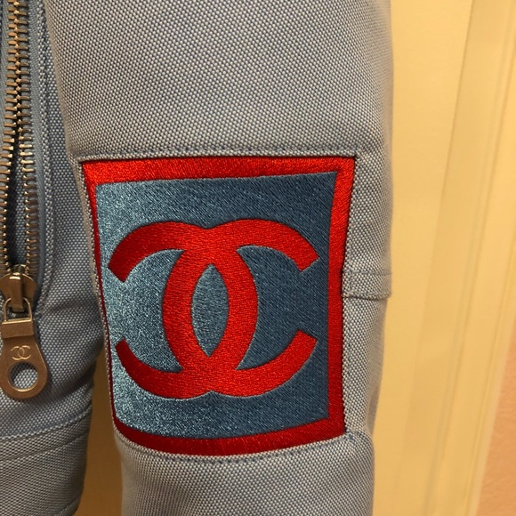 Authentic Chanel Moto Jacket Powder Blue Size 40 - Picture 5 of 8